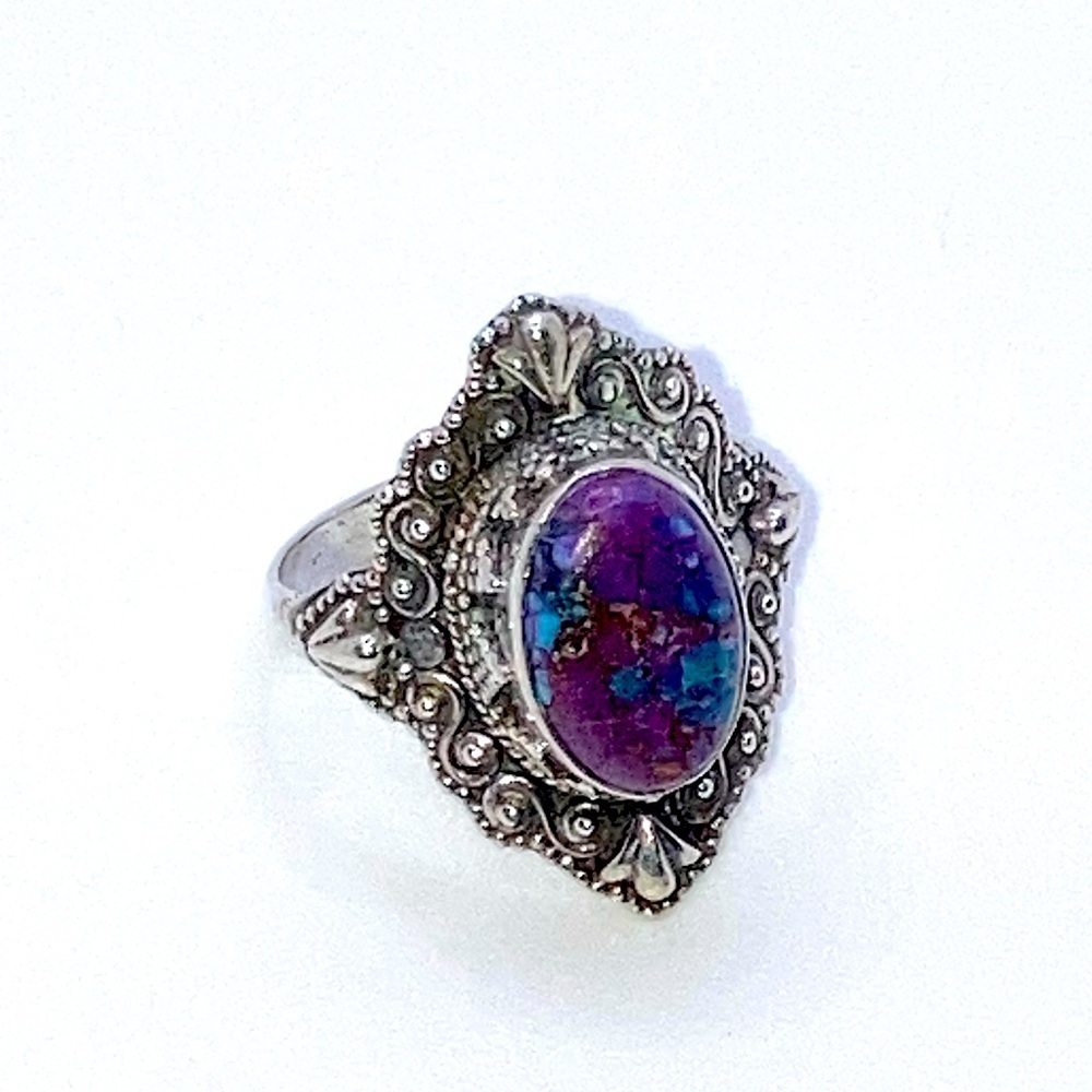STERLING Purple Mojave Mohave Stone Filigree Style Ring Sz 6.5